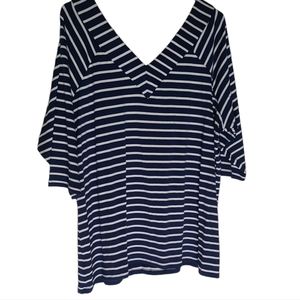 City Chic Navy and White Striped V-Neck Top